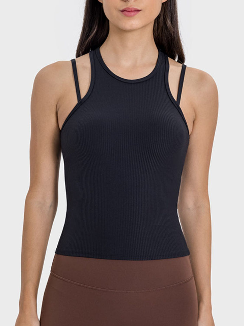 Cutout Round Neck Racerback Active Tank