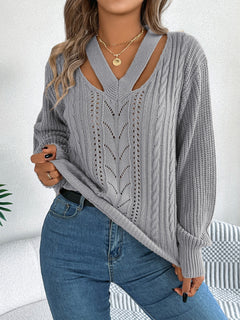 Cutout V-Neck Long Sleeve Sweater