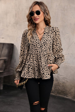 Perfee Notched Lantern Sleeve Tiered Top