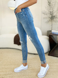 Judy Blue Full Size Mid-Rise Destroy & Cuff Skinny Jeans