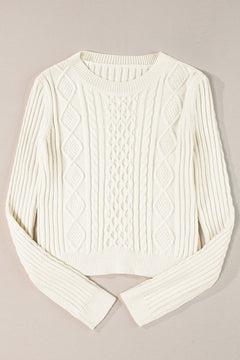 Cable-Knit Round Neck Long Sleeve Sweater